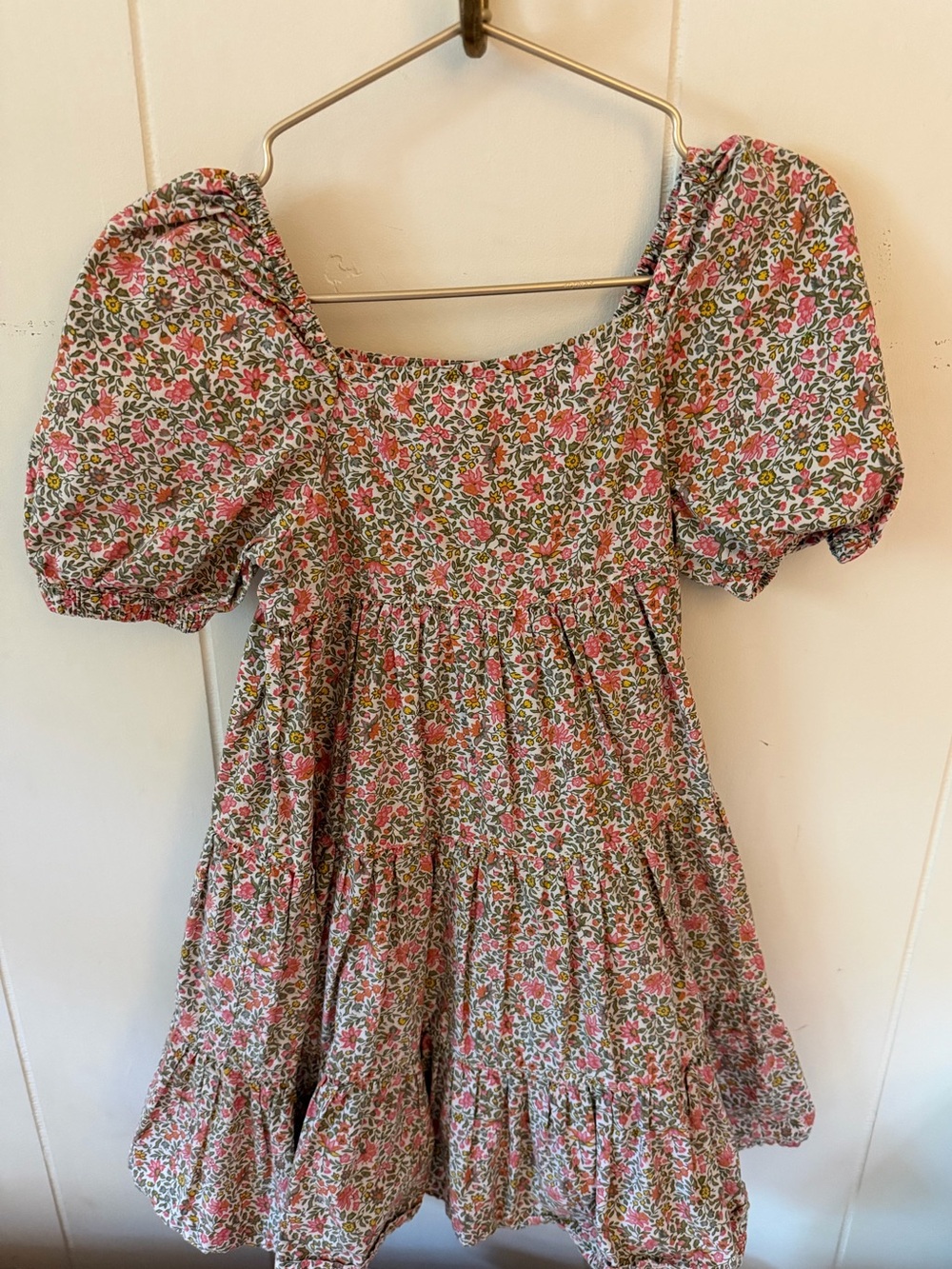Crewcuts Pink and Green Floral Puff-Sleeve Dress